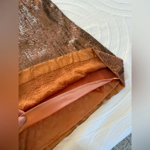 Copper Color Sequin and Beadwork Mini Dress lined holiday bling - Picture 14 of 14